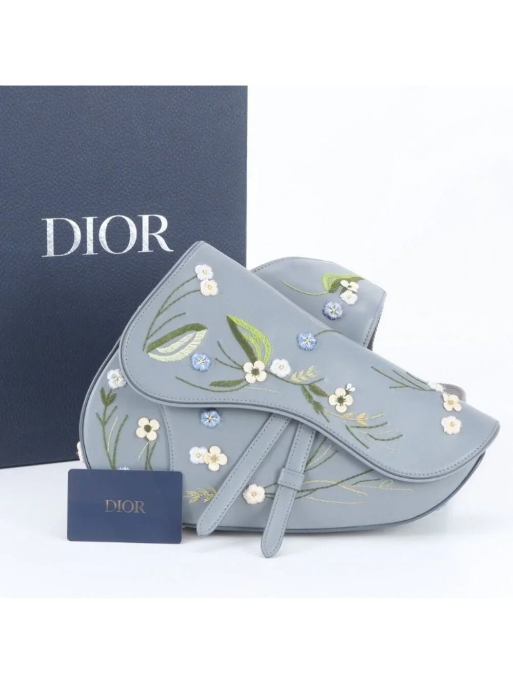 Dior Saddle Flower Embroidery Leather Shoulder Bag